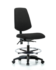 Rutledge Fabric Chair - Medium Bench Height with Medium Back, Seat Tilt, Chrome Foot Ring, & Casters in Black Fabric