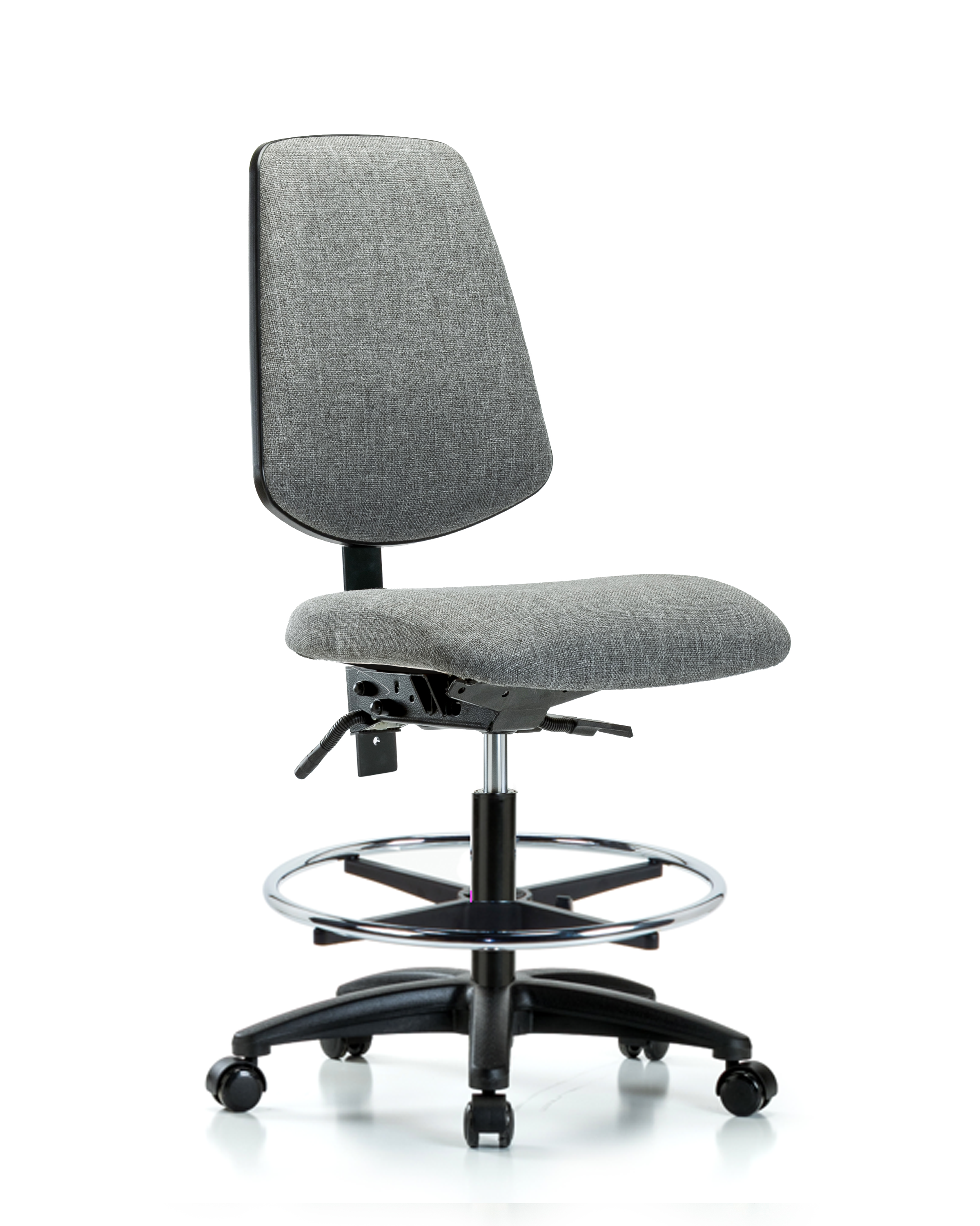 Rutledge Fabric Chair - Medium Bench Height with Medium Back, Seat Tilt, Chrome Foot Ring, & Casters in Gray Fabric