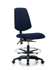 Rutledge Fabric Chair - Medium Bench Height with Medium Back, Seat Tilt, Chrome Foot Ring, & Casters in Navy Fabric
