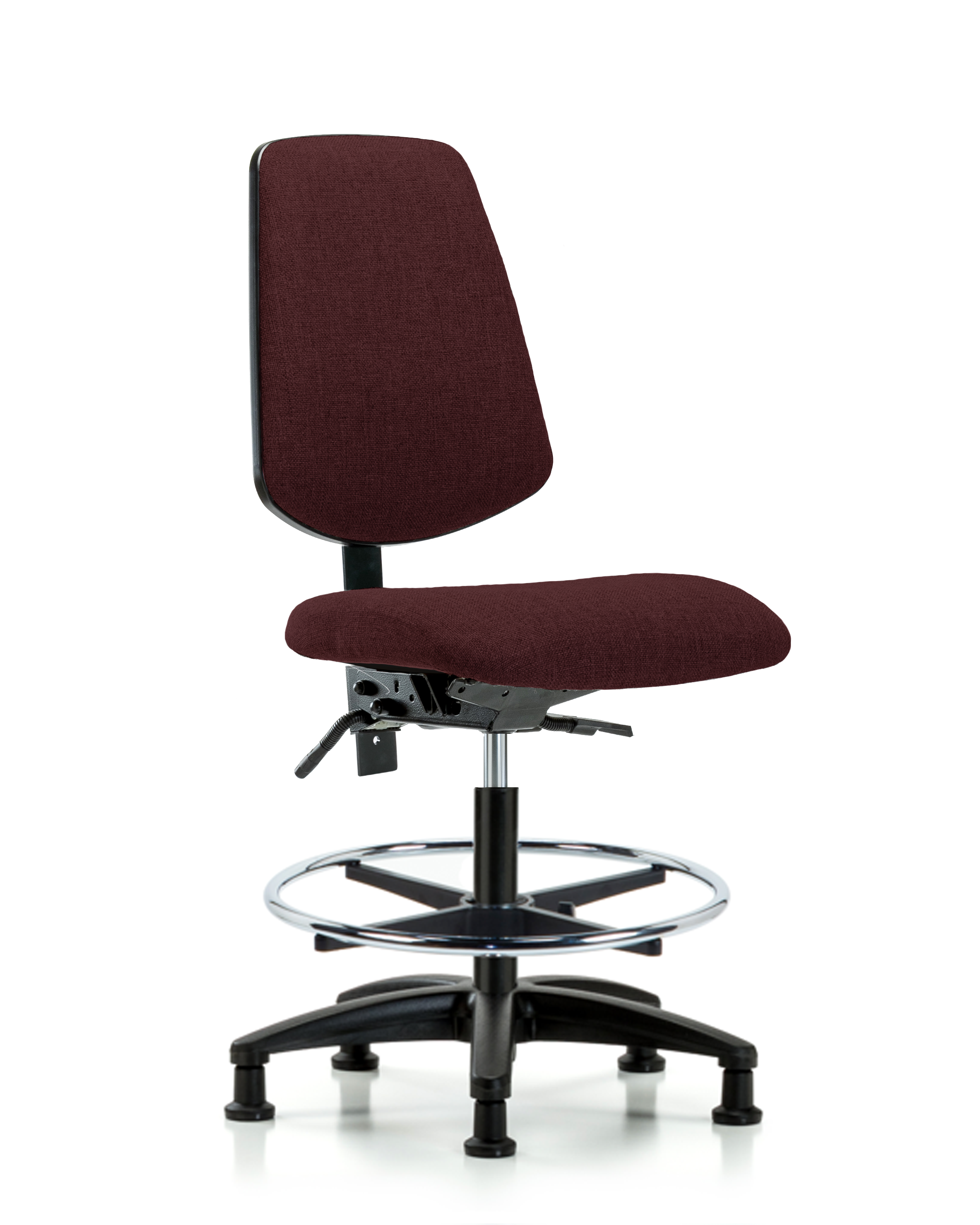 Rutledge Fabric Chair - Medium Bench Height with Medium Back, Seat Tilt, Chrome Foot Ring, & Stationary Glides in Burgundy Fabric