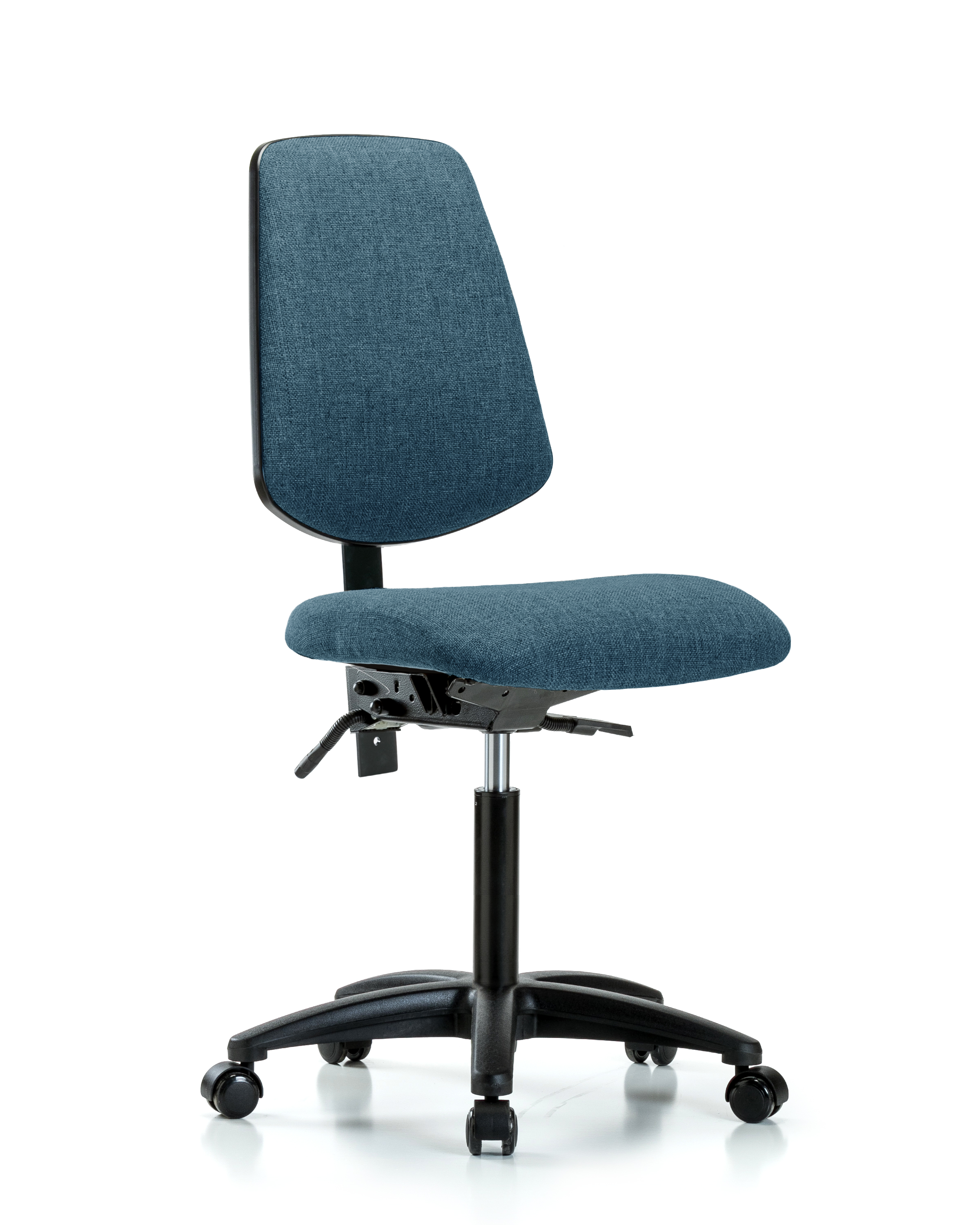 Rutledge Fabric Chair - Medium Bench Height with Medium Back, Seat Tilt, & Casters in Blue Fabric