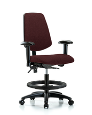 Rutledge Fabric Chair - Medium Bench Height with Medium Back, Seat Tilt, Adjustable Arms, Black Foot Ring, & Casters in Burgundy Fabric