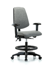 Rutledge Fabric Chair - Medium Bench Height with Medium Back, Seat Tilt, Adjustable Arms, Black Foot Ring, & Casters in Gray Fabric