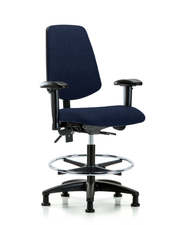 Rutledge Fabric Chair - Medium Bench Height with Medium Back, Seat Tilt, Adjustable Arms, Chrome Foot Ring, & Stationary Glides in Navy Fabric