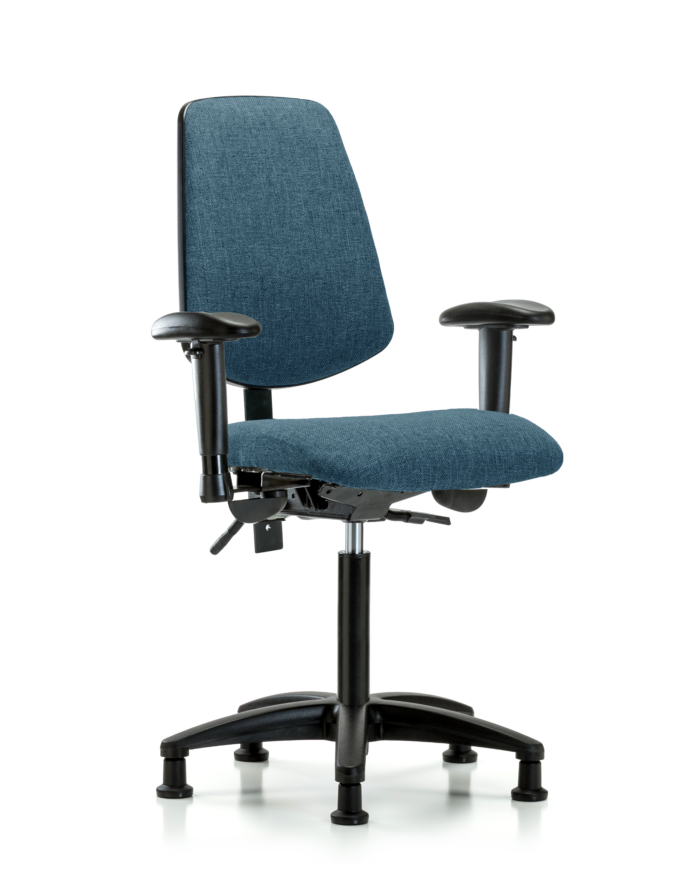 Rutledge Fabric Chair - Medium Bench Height with Medium Back, Seat Tilt, Adjustable Arms, & Stationary Glides in Blue Fabric
