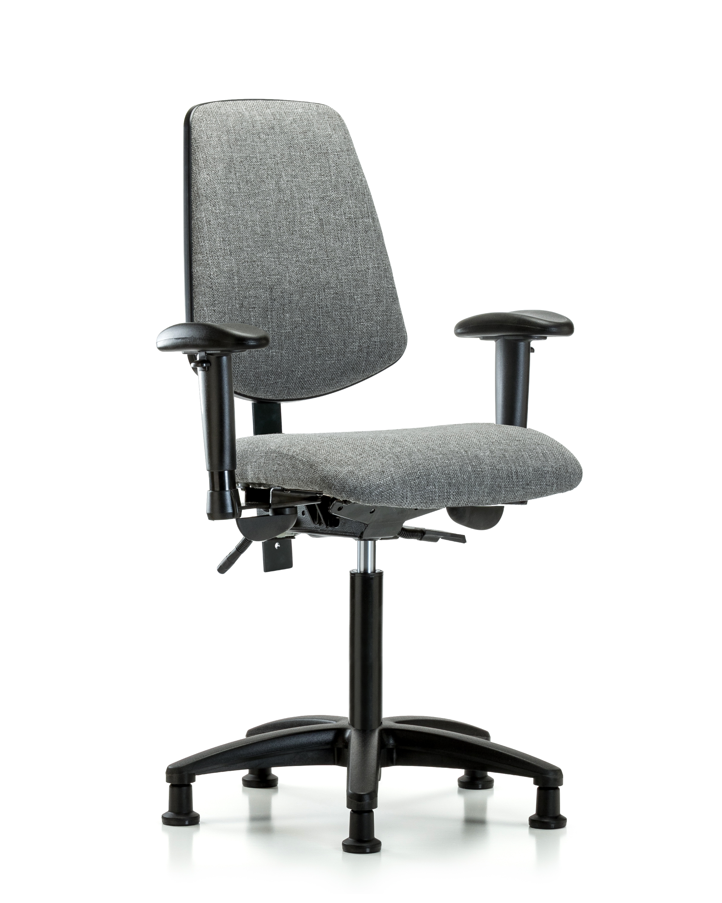 Rutledge Fabric Chair - Medium Bench Height with Medium Back, Seat Tilt, Adjustable Arms, & Stationary Glides in Gray Fabric
