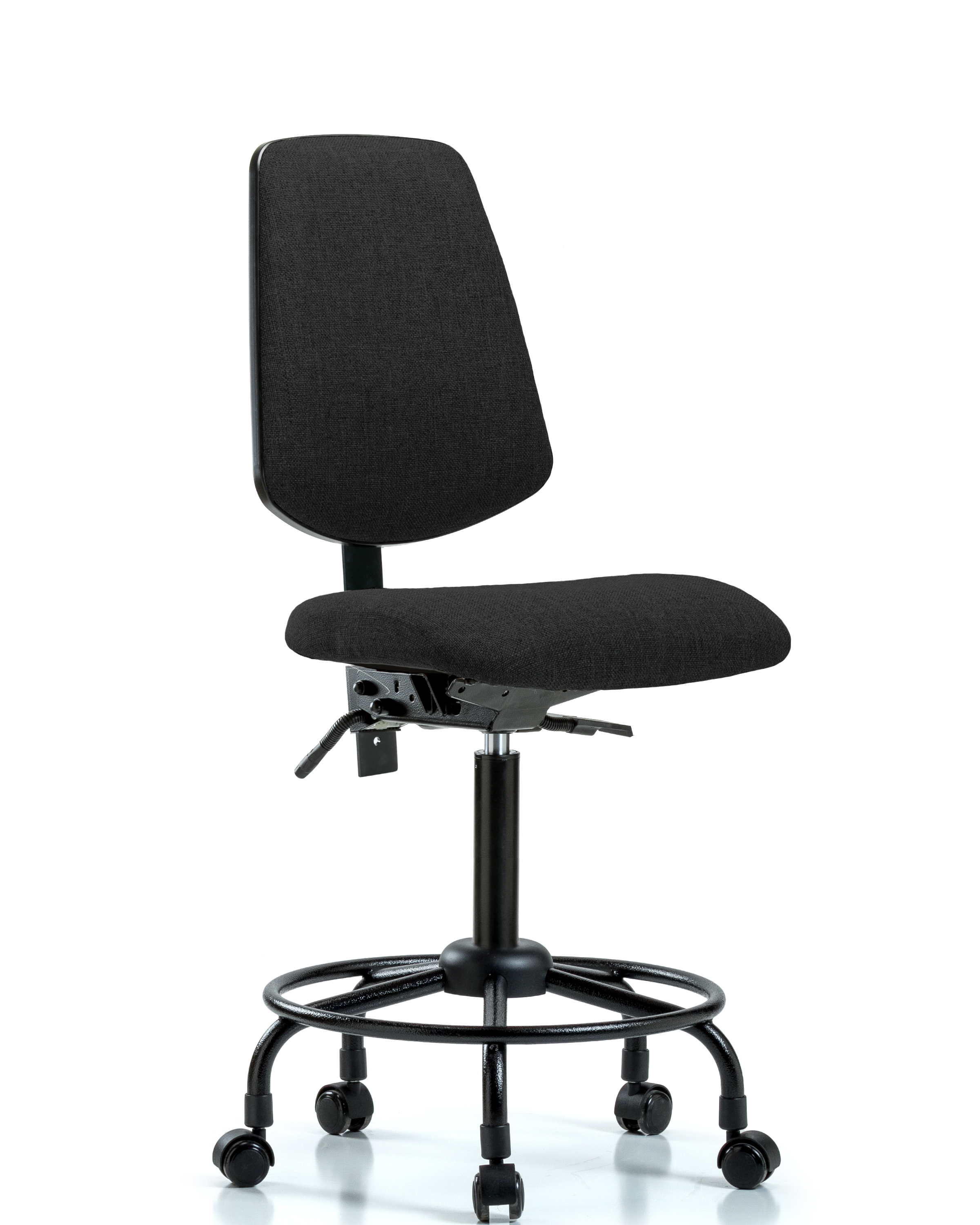 Rutledge Fabric Chair - Medium Bench Height with Round Tube Base, Medium Back, & Casters in Black Fabric