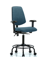 Rutledge Fabric Chair - Medium Bench Height with Round Tube Base, Medium Back, Adjustable Arms, & Casters in Blue Fabric