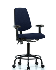 Rutledge Fabric Chair - Medium Bench Height with Round Tube Base, Medium Back, Adjustable Arms, & Casters in Navy Fabric