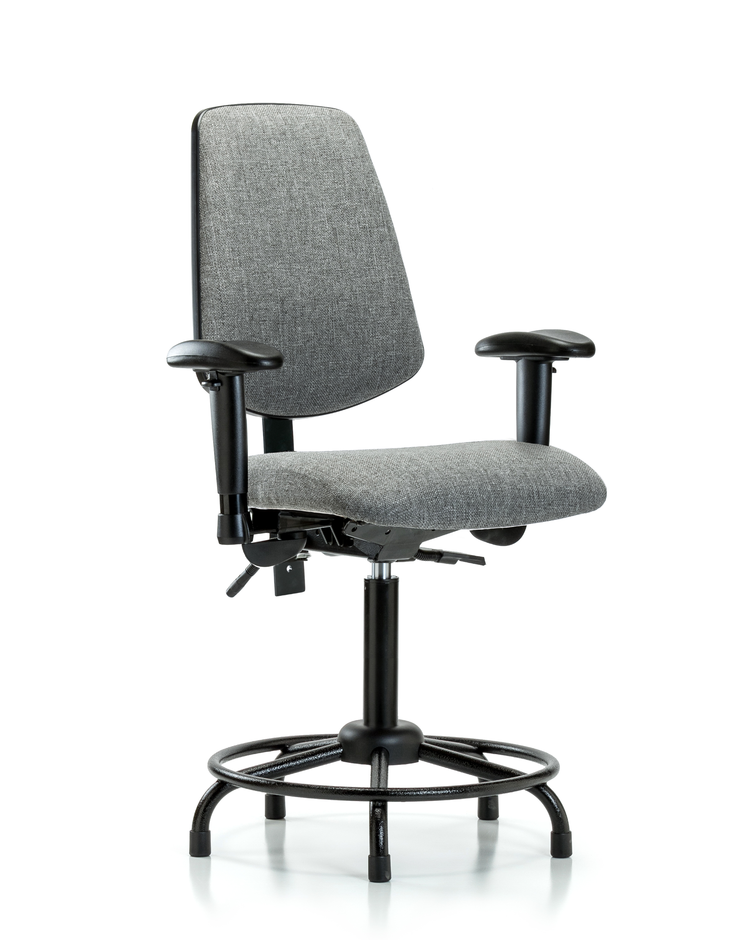 Rutledge Fabric Chair - Medium Bench Height with Round Tube Base, Medium Back, Adjustable Arms, & Stationary Glides in Gray Fabric
