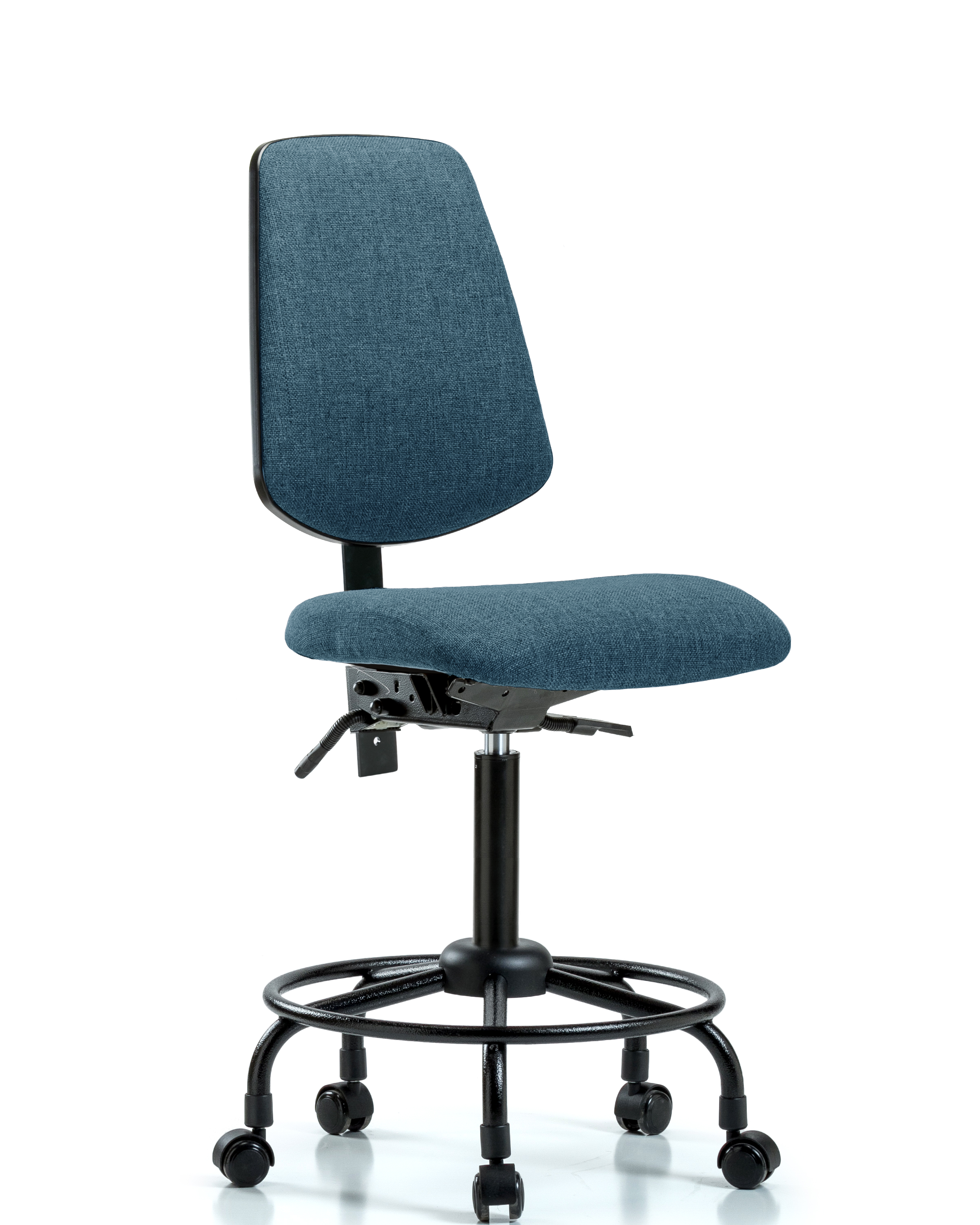 Rutledge Fabric Chair - Medium Bench Height with Round Tube Base, Medium Back, Seat Tilt, & Casters in Blue Fabric