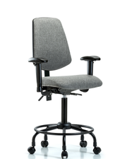Rutledge Fabric Chair - Medium Bench Height with Round Tube Base, Medium Back, Seat Tilt, Adjustable Arms, & Casters in Gray Fabric
