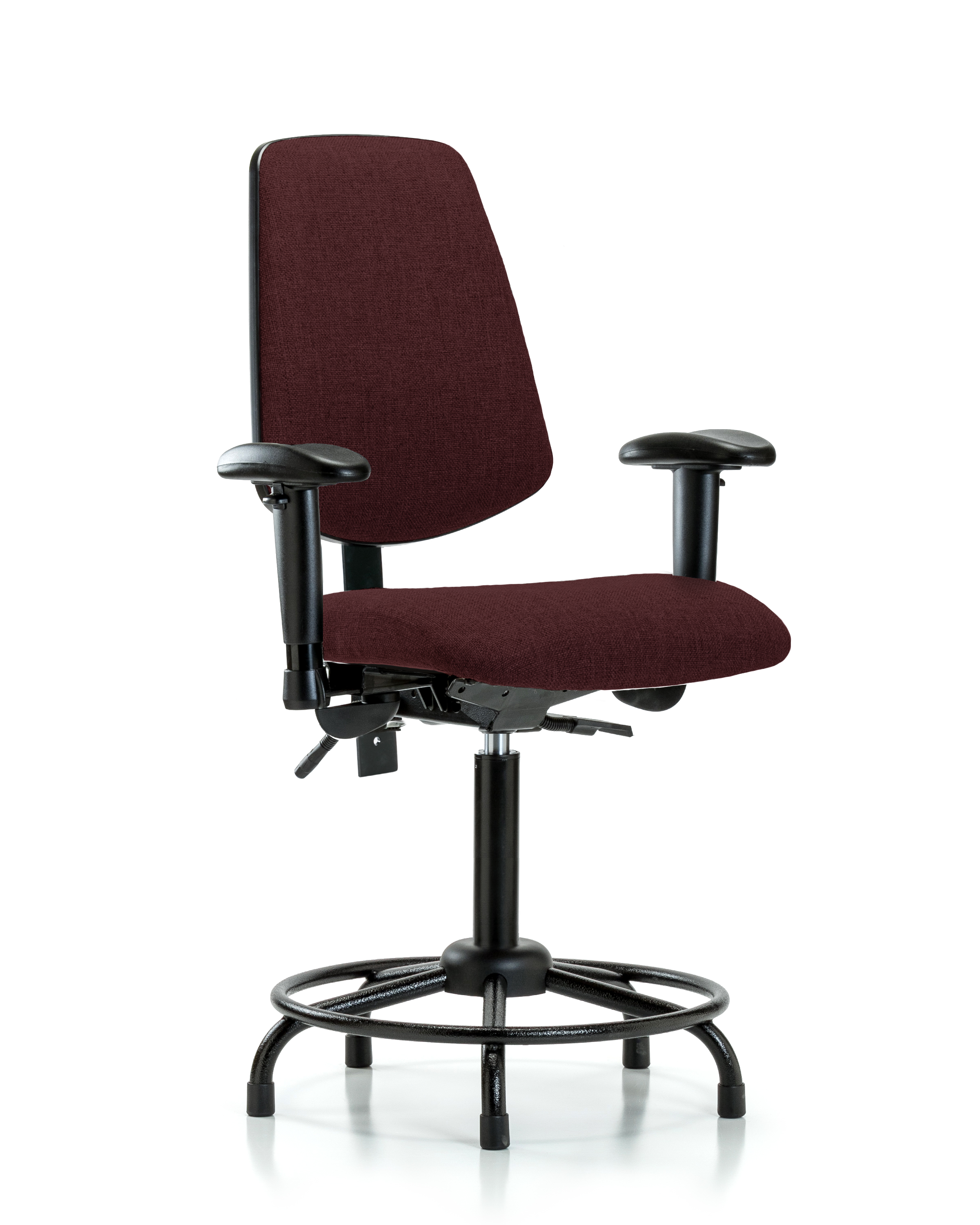 Rutledge Fabric Chair - Medium Bench Height with Round Tube Base, Medium Back, Seat Tilt, Adjustable Arms, & Stationary Glides in Burgundy Fabric