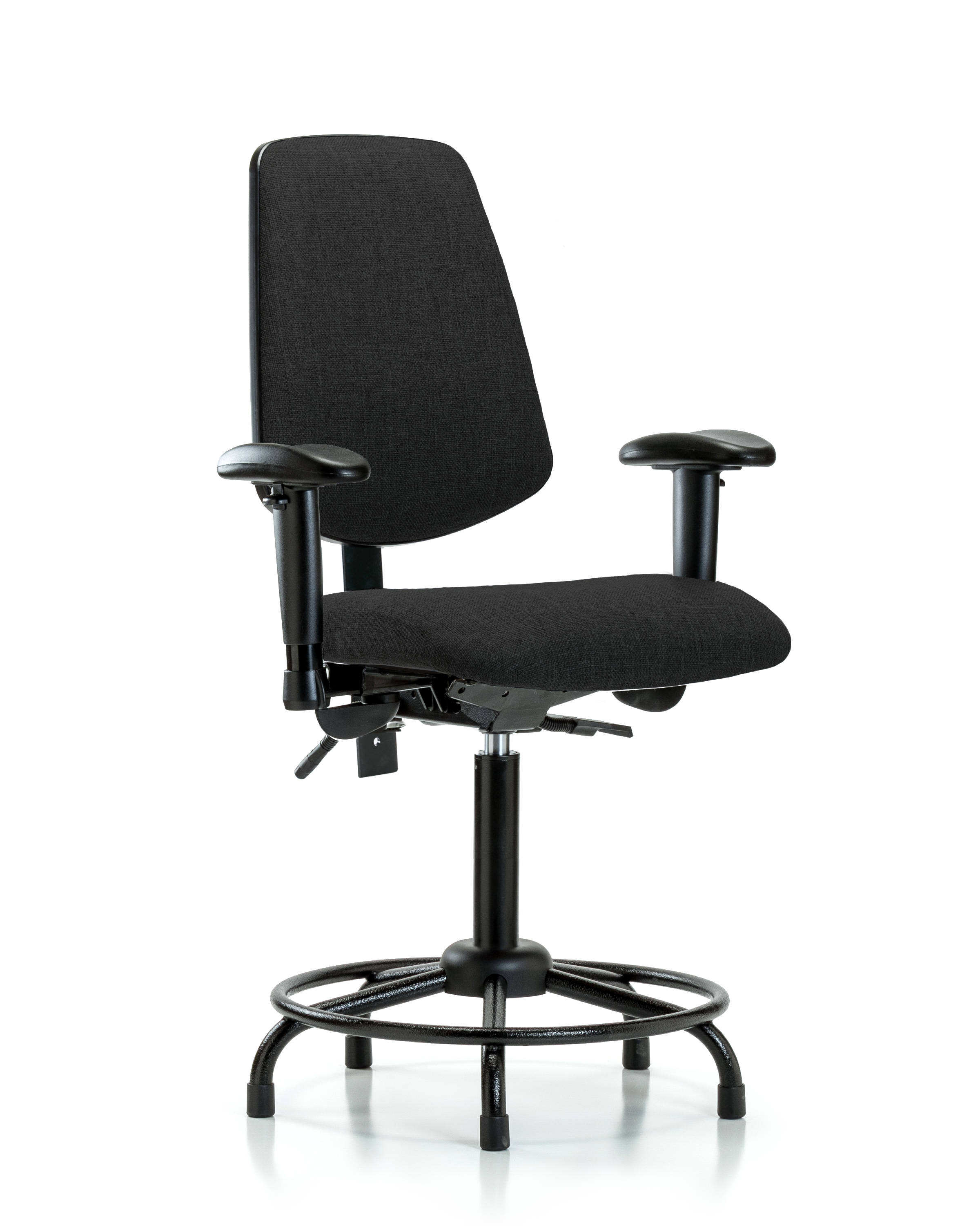 Rutledge Fabric Chair - Medium Bench Height with Round Tube Base, Medium Back, Seat Tilt, Adjustable Arms, & Stationary Glides in Black Fabric