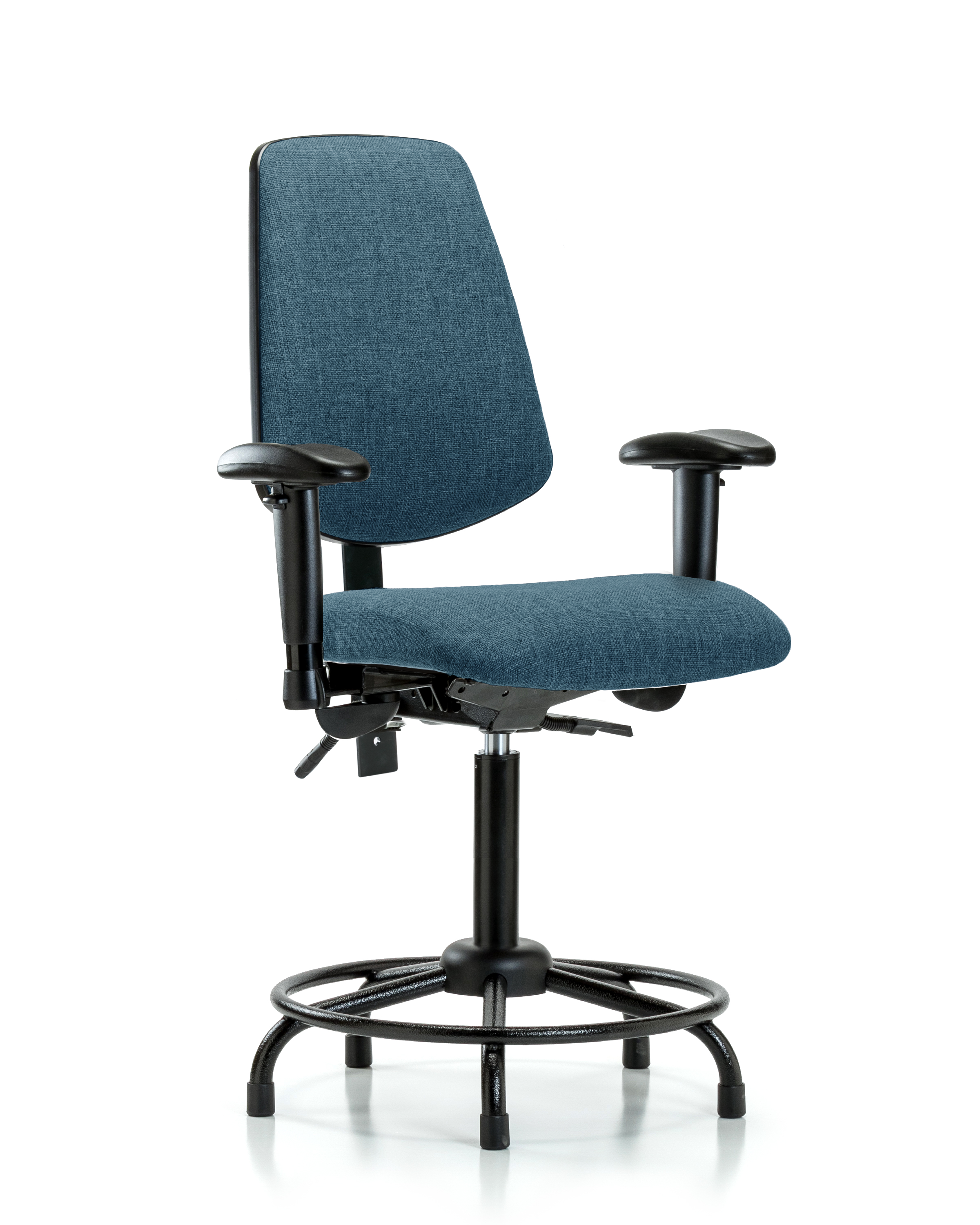Rutledge Fabric Chair - Medium Bench Height with Round Tube Base, Medium Back, Seat Tilt, Adjustable Arms, & Stationary Glides in Blue Fabric