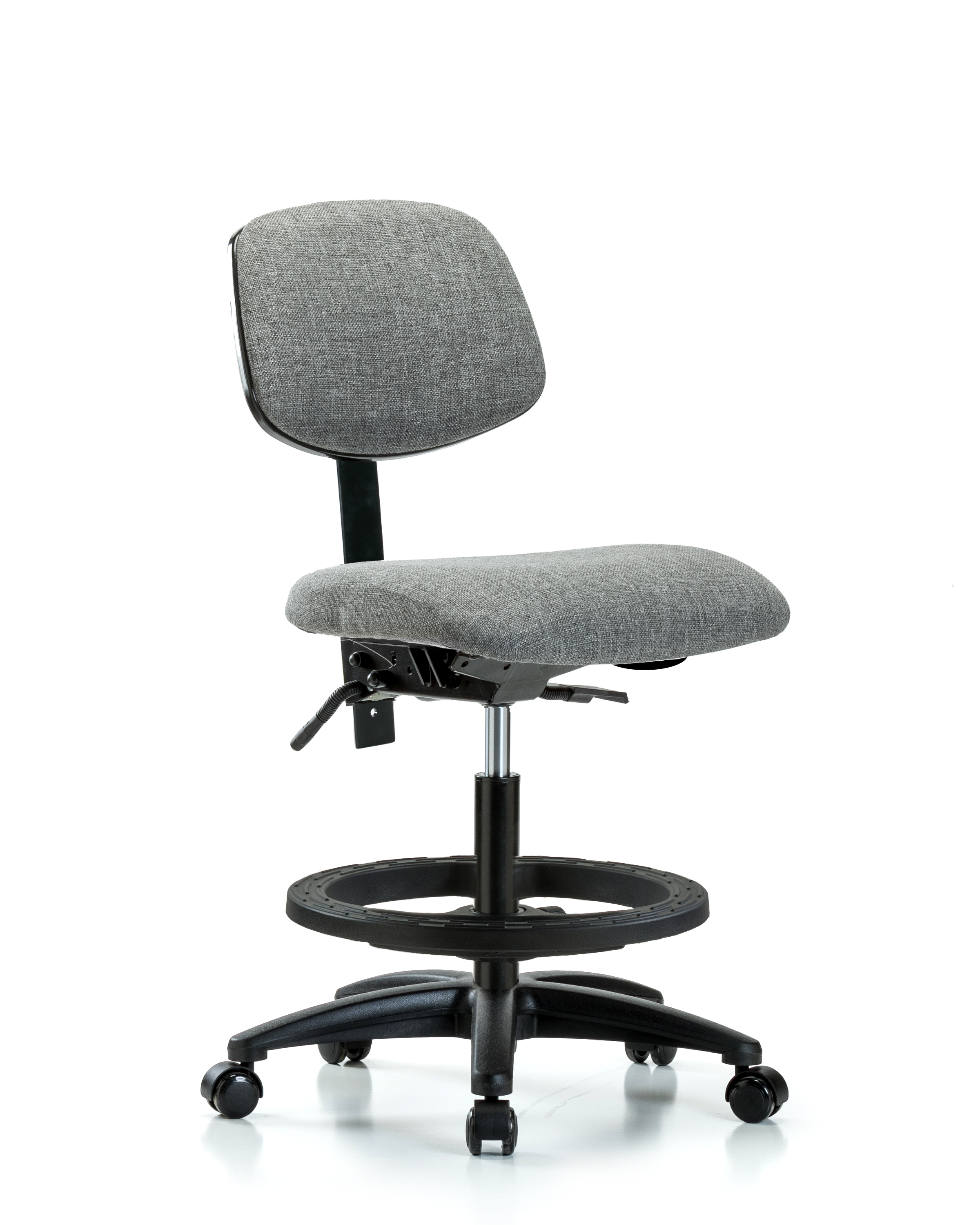 Rutledge Fabric Chair - Medium Bench Height with Black Foot Ring & Casters in Gray Fabric