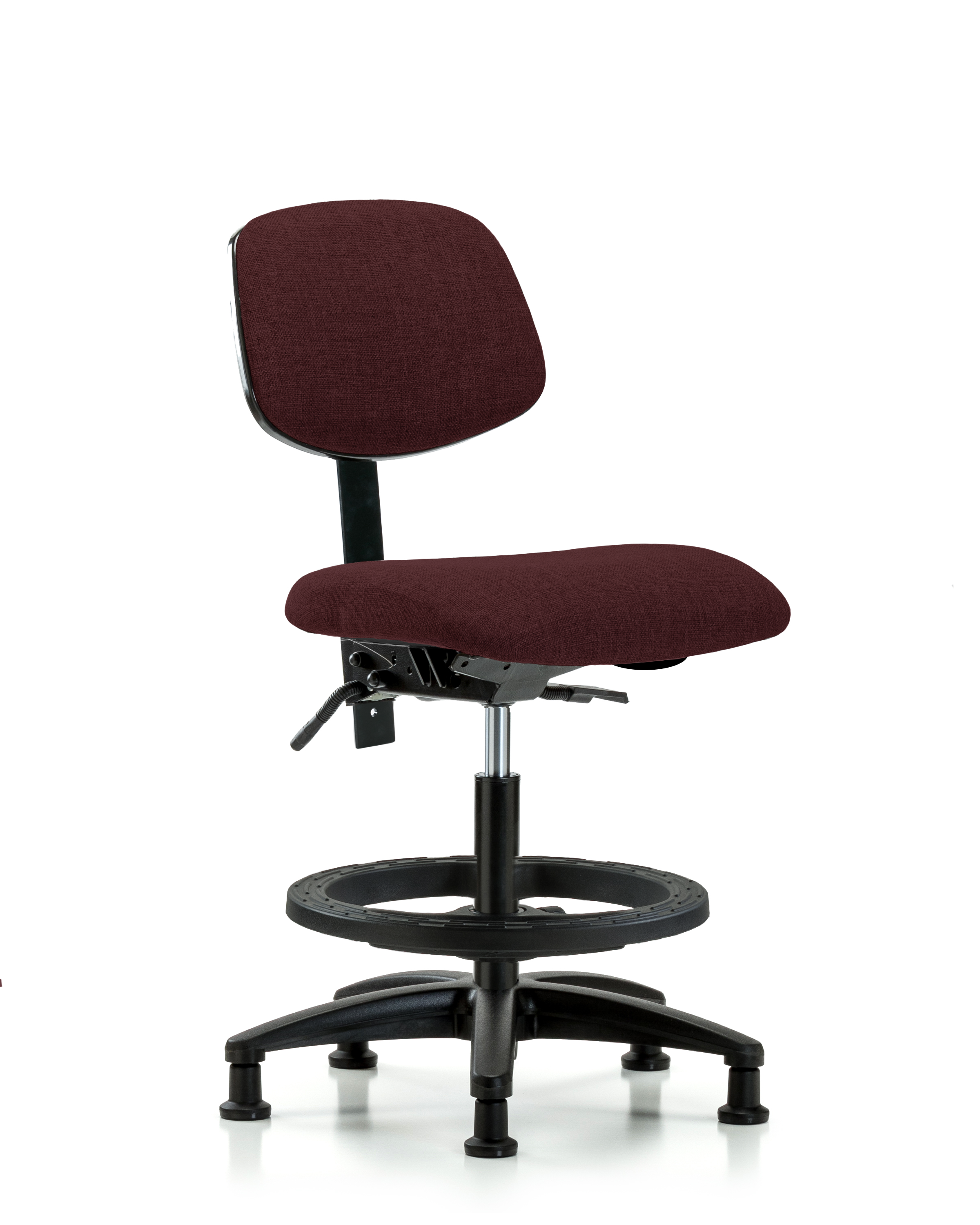 Rutledge Fabric Chair - Medium Bench Height with Black Foot Ring & Stationary Glides in Burgundy Fabric