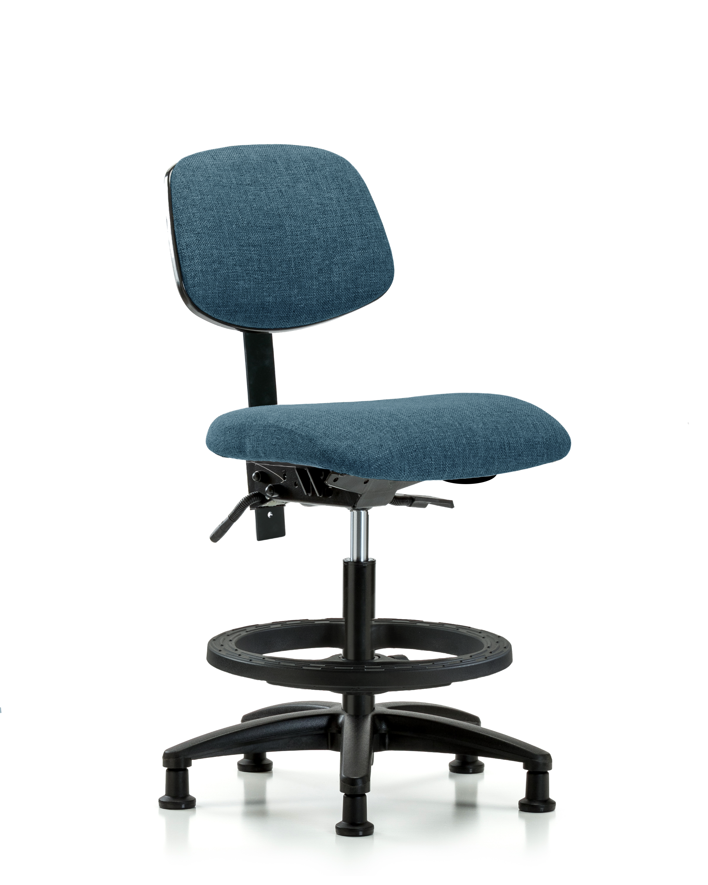 Rutledge Fabric Chair - Medium Bench Height with Black Foot Ring & Stationary Glides in Blue Fabric