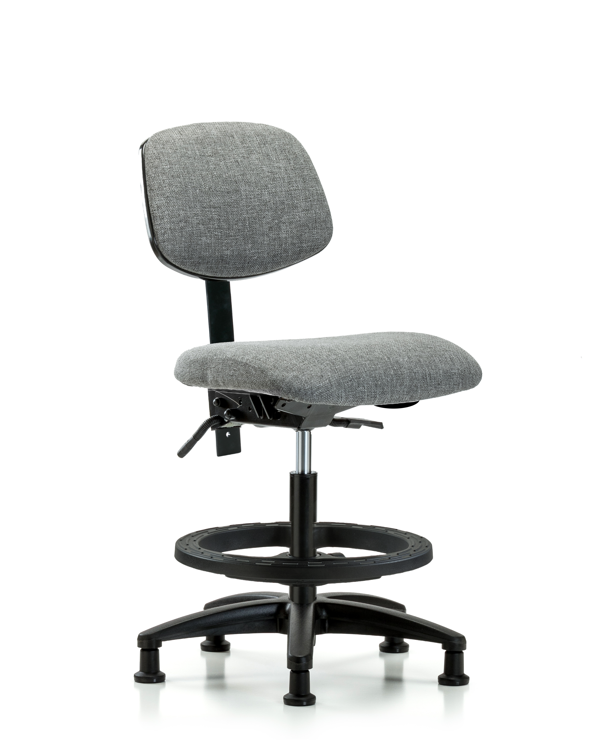 Rutledge Fabric Chair - Medium Bench Height with Black Foot Ring & Stationary Glides in Gray Fabric