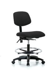 Rutledge Fabric Chair - Medium Bench Height with Chrome Foot Ring & Casters in Black Fabric