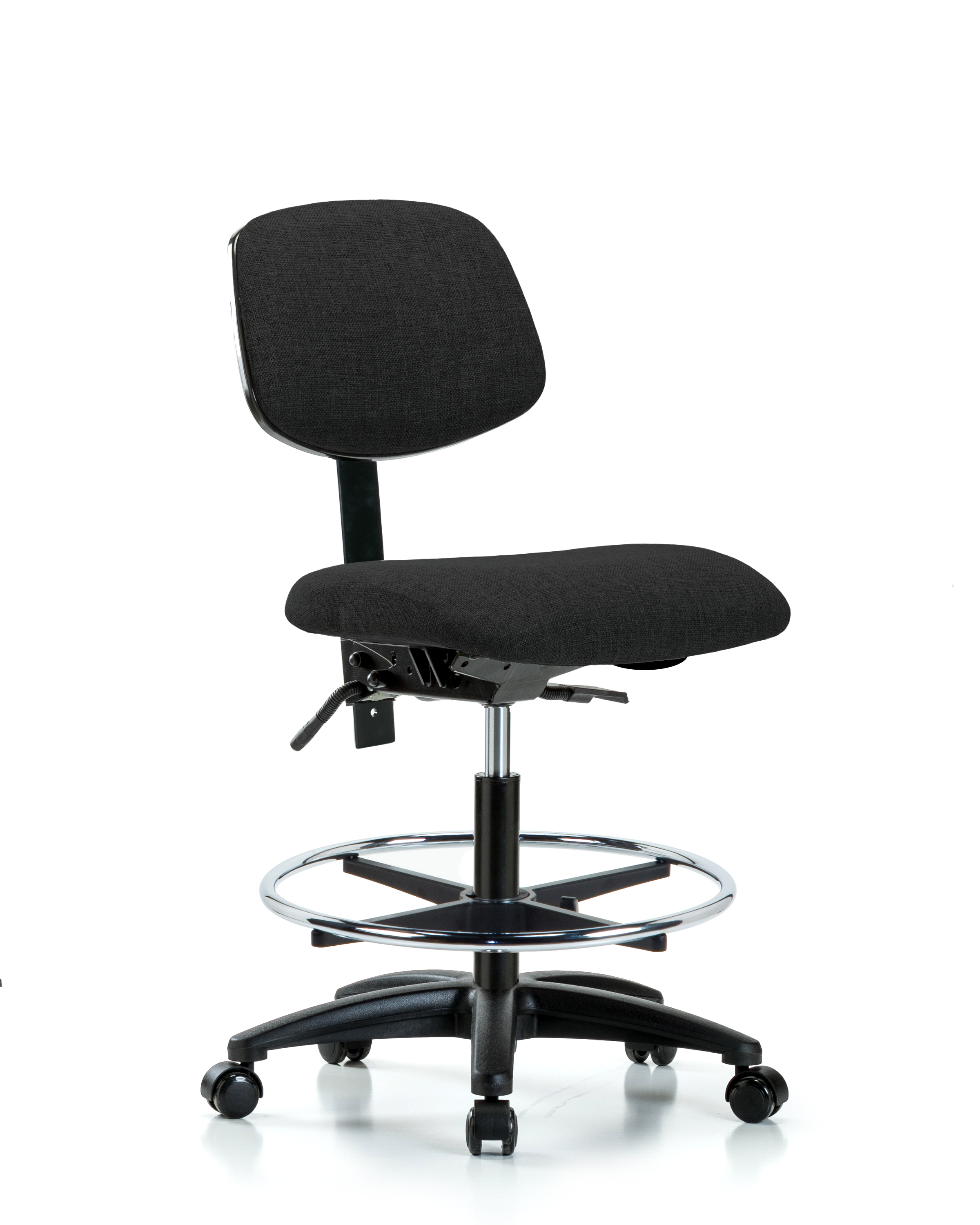 Rutledge Fabric Chair - Medium Bench Height with Chrome Foot Ring & Casters in Black Fabric