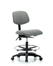 Rutledge Fabric Chair - Medium Bench Height with Chrome Foot Ring & Casters in Gray Fabric
