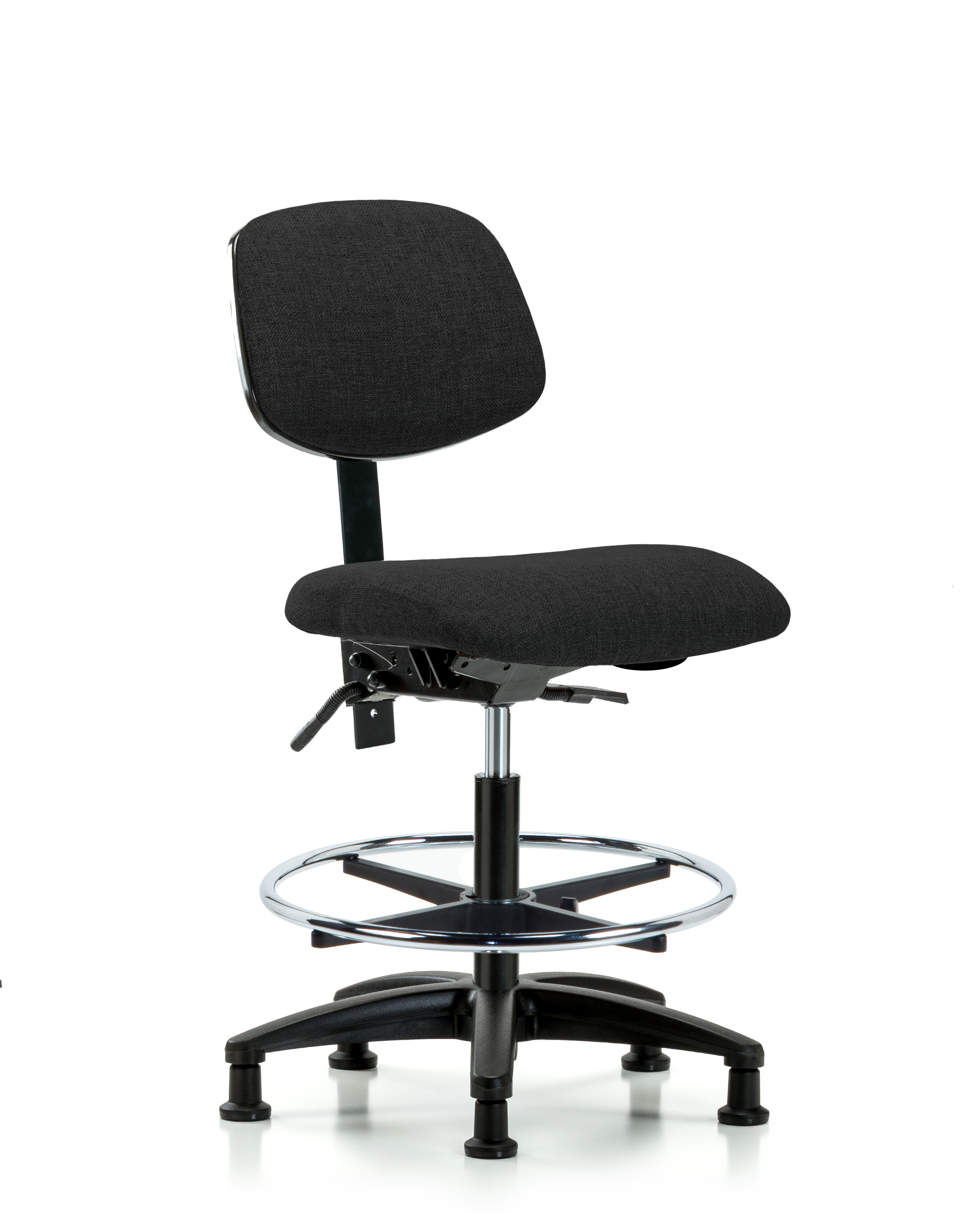 Rutledge Fabric Chair - Medium Bench Height with Chrome Foot Ring & Stationary Glides in Black Fabric