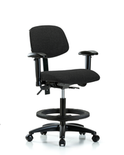 Rutledge Fabric Chair - Medium Bench Height with Adjustable Arms, Black Foot Ring, & Casters in Black Fabric