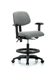Rutledge Fabric Chair - Medium Bench Height with Adjustable Arms, Black Foot Ring, & Casters in Gray Fabric