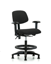 Rutledge Fabric Chair - Medium Bench Height with Adjustable Arms, Black Foot Ring, & Stationary Glides in Black Fabric