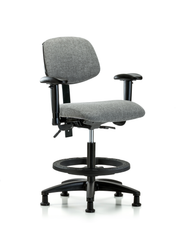 Rutledge Fabric Chair - Medium Bench Height with Adjustable Arms, Black Foot Ring, & Stationary Glides in Gray Fabric