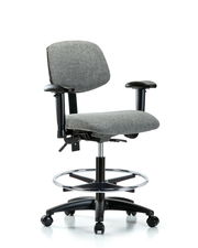 Rutledge Fabric Chair - Medium Bench Height with Adjustable Arms, Chrome Foot Ring, & Casters in Gray Fabric