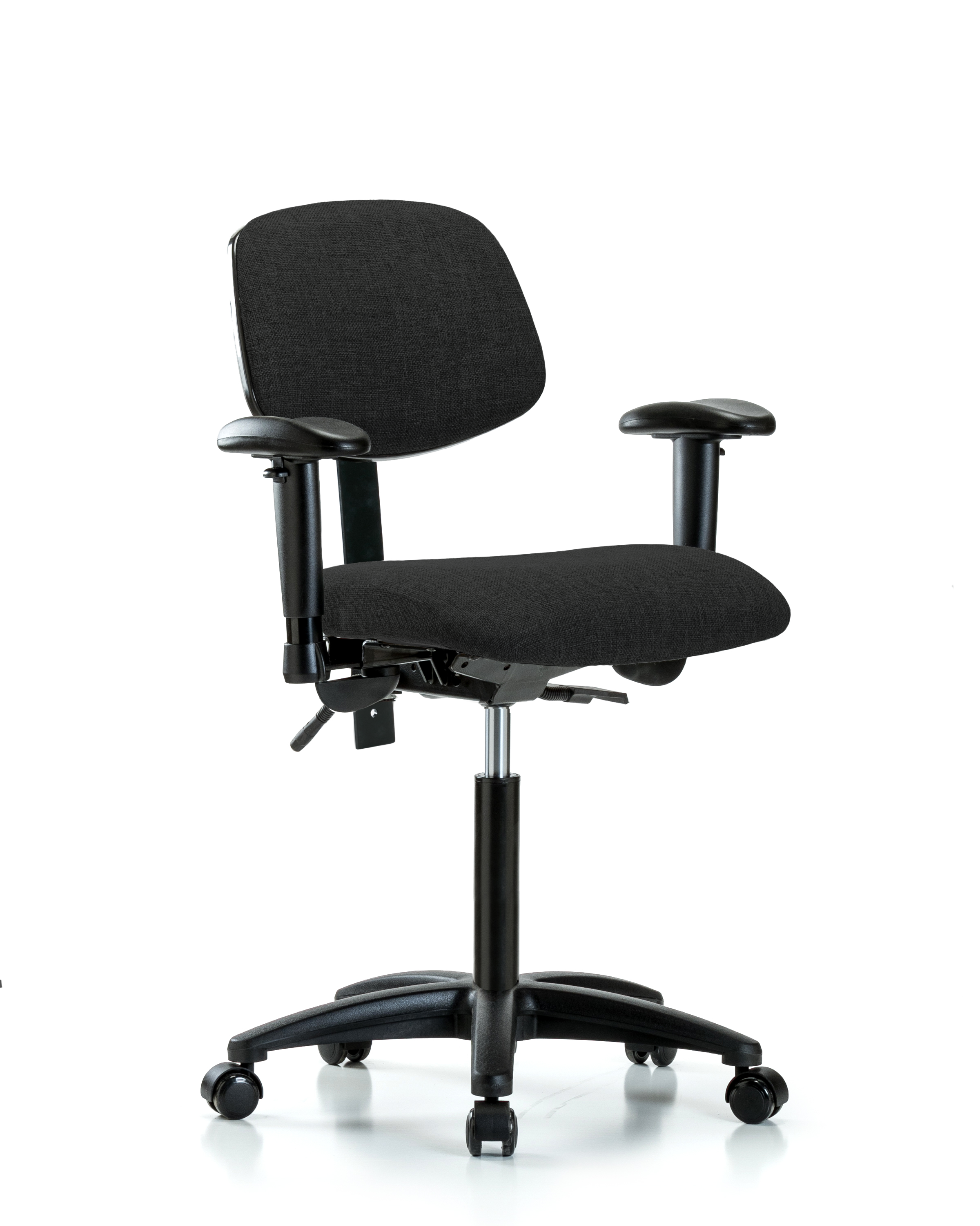 Rutledge Fabric Chair - Medium Bench Height with Adjustable Arms & Casters in Black Fabric