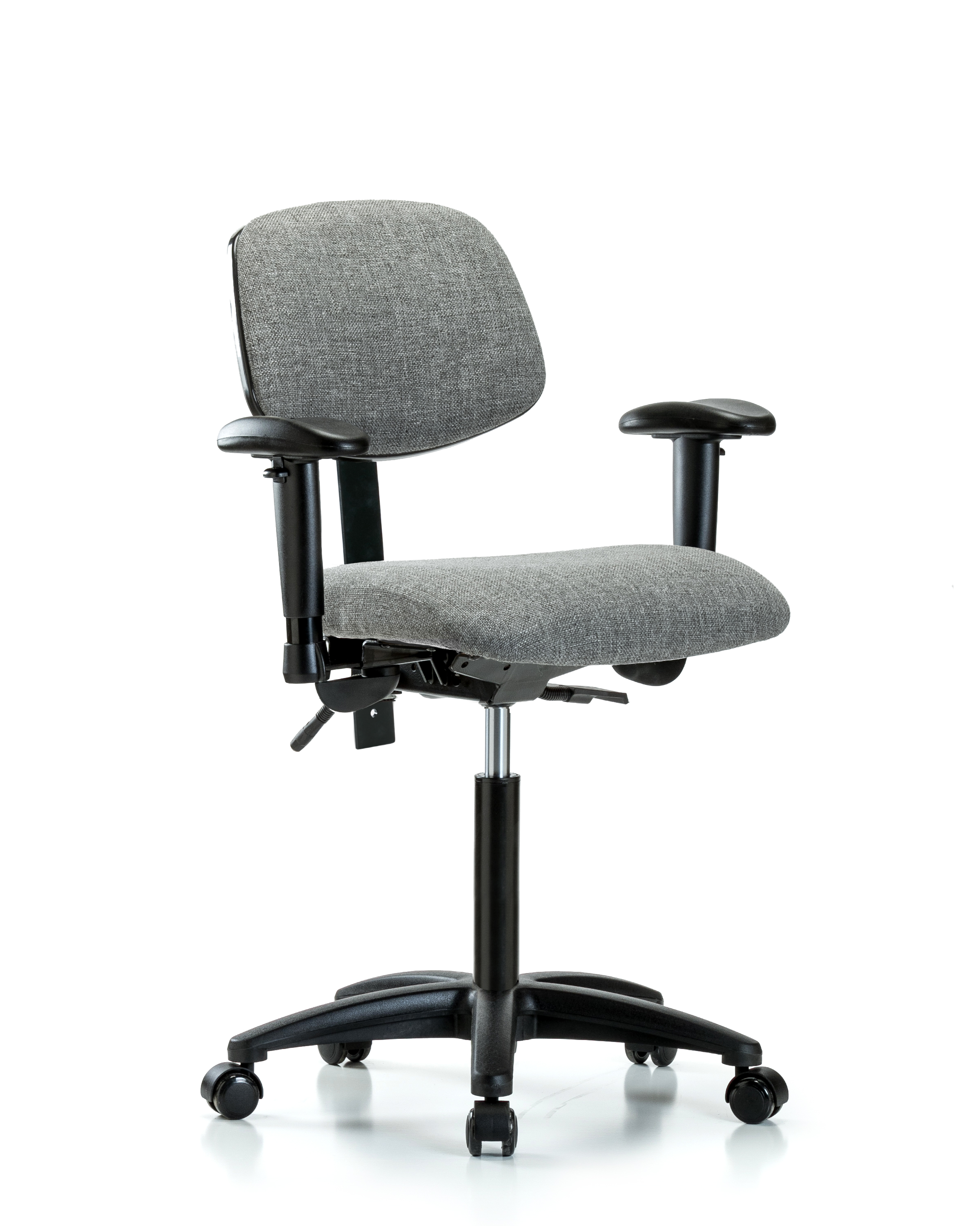 Rutledge Fabric Chair - Medium Bench Height with Adjustable Arms & Casters in Gray Fabric