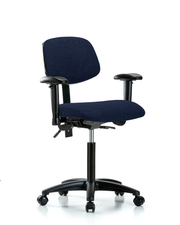 Rutledge Fabric Chair - Medium Bench Height with Adjustable Arms & Casters in Navy Fabric