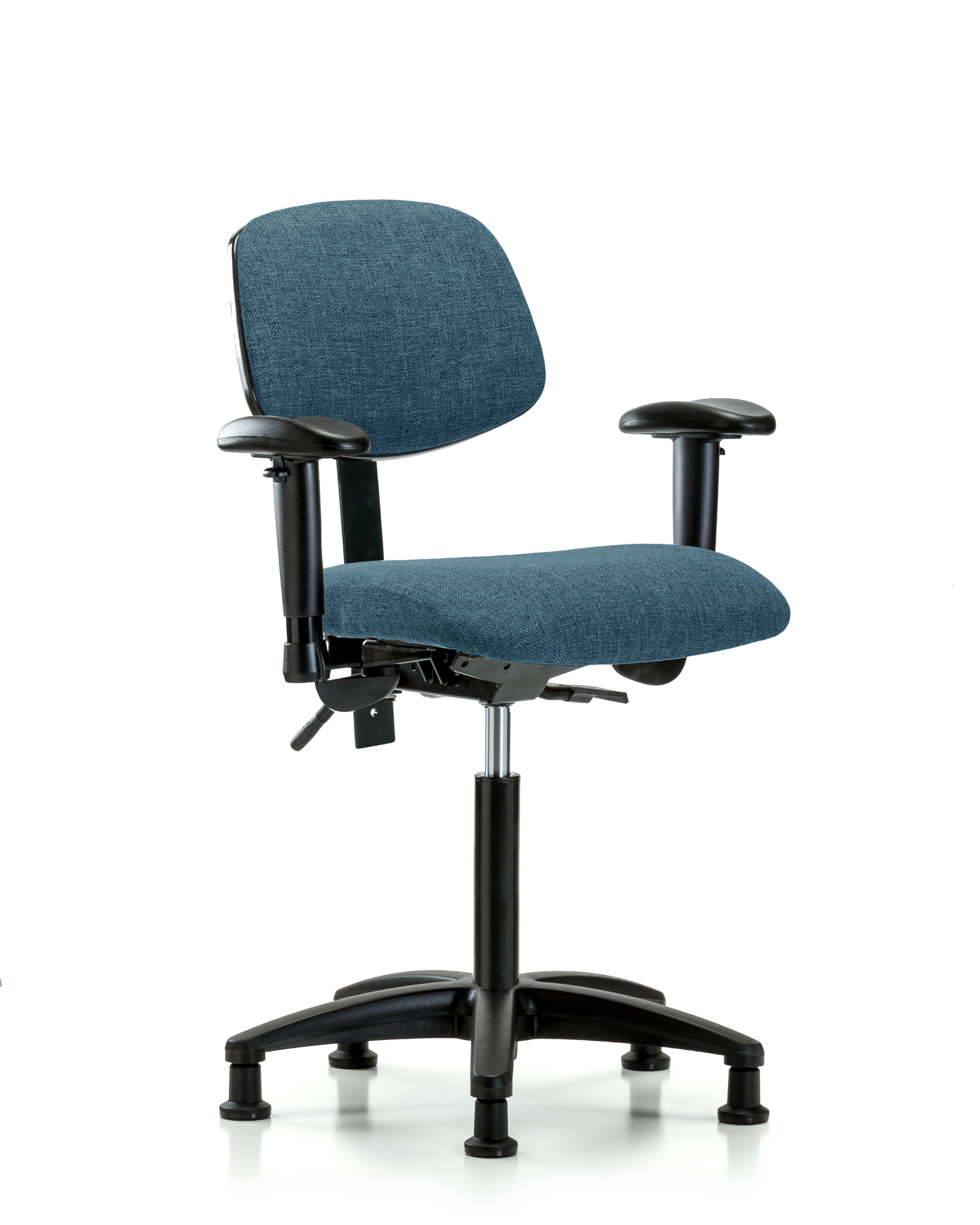 Rutledge Fabric Chair - Medium Bench Height with Adjustable Arms & Stationary Glides in Blue Fabric