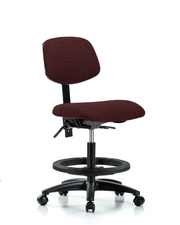 Rutledge Fabric Chair - Medium Bench Height with Seat Tilt, Black Foot Ring, & Casters in Burgundy Fabric