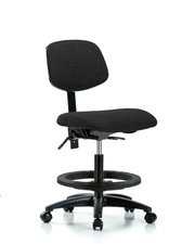 Rutledge Fabric Chair - Medium Bench Height with Seat Tilt, Black Foot Ring, & Casters in Black Fabric