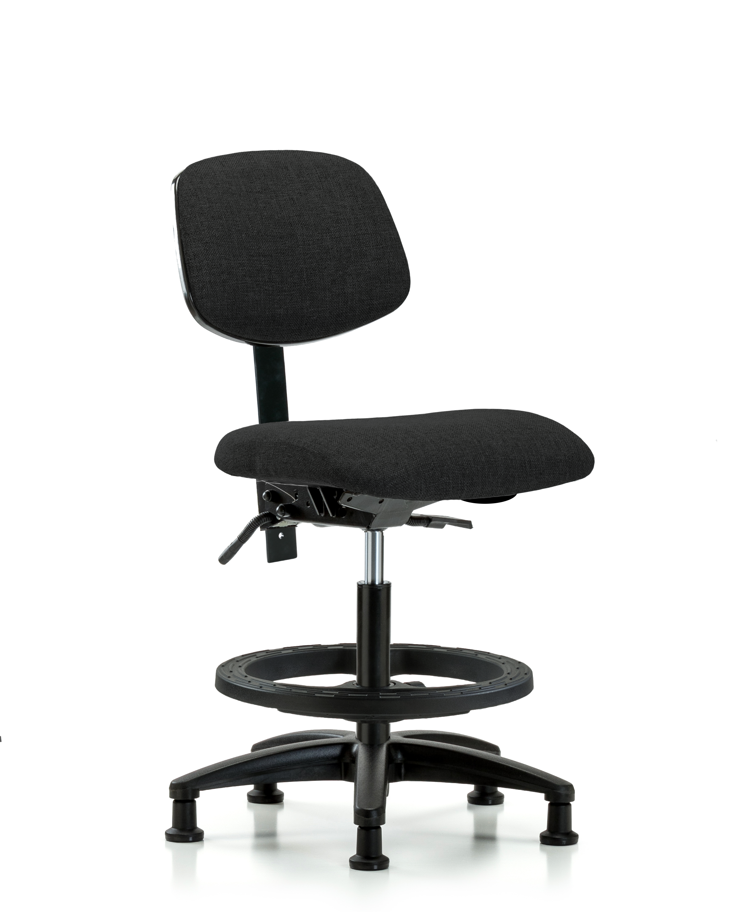 Rutledge Fabric Chair - Medium Bench Height with Seat Tilt, Black Foot Ring, & Stationary Glides in Black Fabric