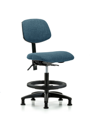 Rutledge Fabric Chair - Medium Bench Height with Seat Tilt, Black Foot Ring, & Stationary Glides in Blue Fabric