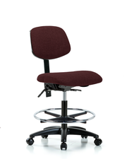 Rutledge Fabric Chair - Medium Bench Height with Seat Tilt, Chrome Foot Ring, & Casters in Burgundy Fabric