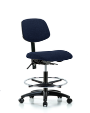 Rutledge Fabric Chair - Medium Bench Height with Seat Tilt, Chrome Foot Ring, & Casters in Navy Fabric