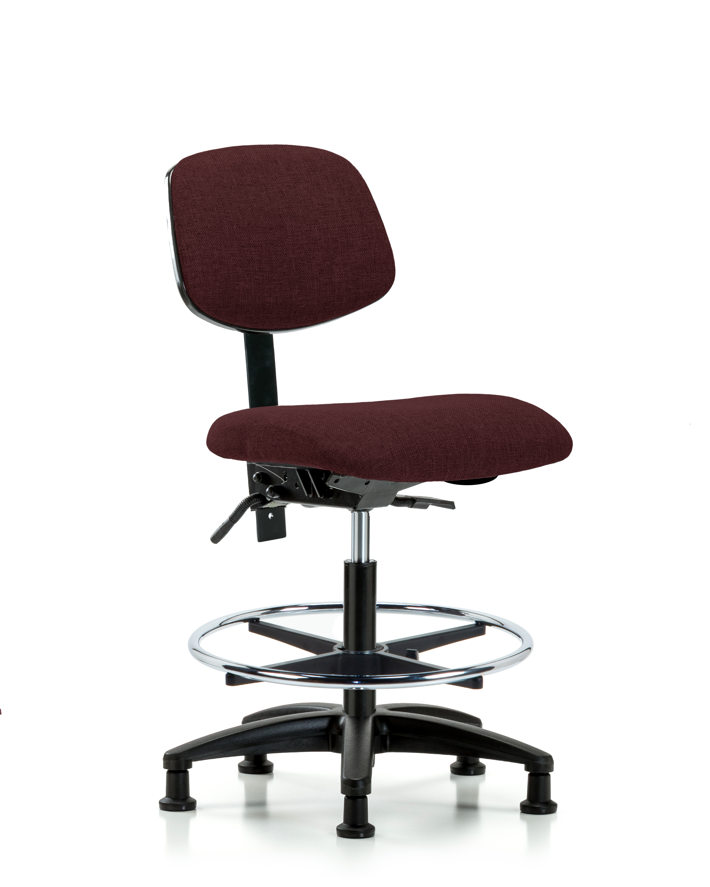 Rutledge Fabric Chair - Medium Bench Height with Seat Tilt, Chrome Foot Ring, & Stationary Glides in Burgundy Fabric