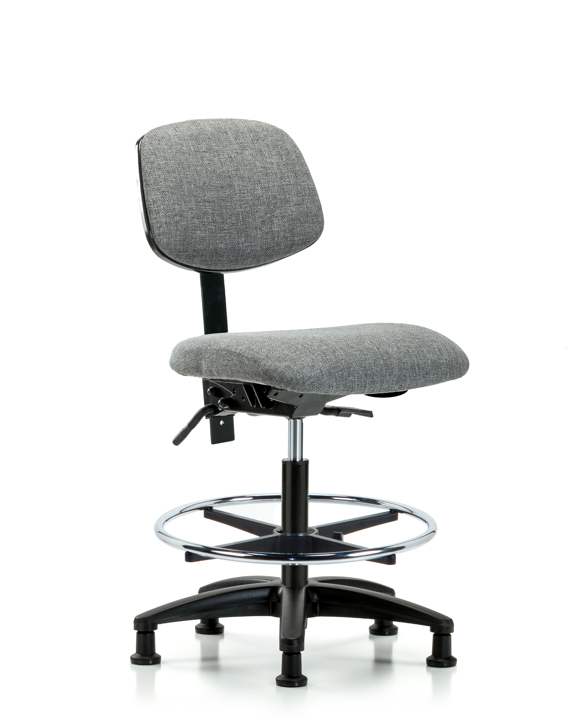Rutledge Fabric Chair - Medium Bench Height with Seat Tilt, Chrome Foot Ring, & Stationary Glides in Gray Fabric
