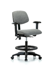Rutledge Fabric Chair - Medium Bench Height with Seat Tilt, Adjustable Arms, Black Foot Ring, & Casters in Gray Fabric