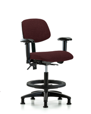 Rutledge Fabric Chair - Medium Bench Height with Seat Tilt, Adjustable Arms, Black Foot Ring, & Stationary Glides in Burgundy Fabric