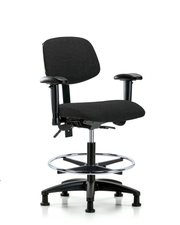 Rutledge Fabric Chair - Medium Bench Height with Seat Tilt, Adjustable Arms, Chrome Foot Ring, & Stationary Glides in Black Fabric