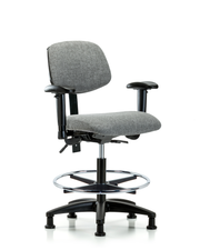 Rutledge Fabric Chair - Medium Bench Height with Seat Tilt, Adjustable Arms, Chrome Foot Ring, & Stationary Glides in Gray Fabric