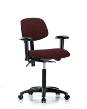 Rutledge Fabric Chair - Medium Bench Height with Seat Tilt, Adjustable Arms, & Casters in Burgundy Fabric