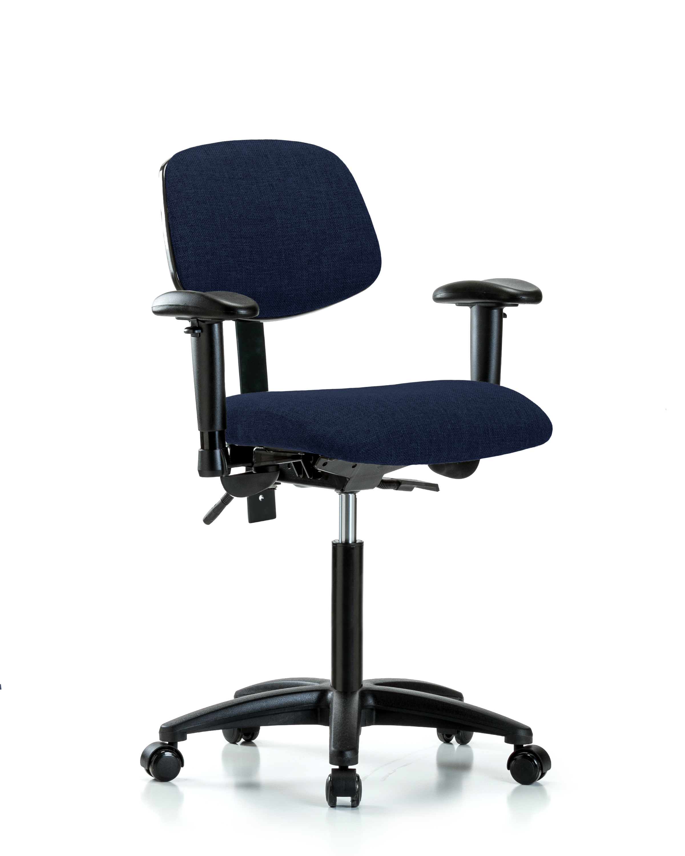 Rutledge Fabric Chair - Medium Bench Height with Seat Tilt, Adjustable Arms, & Casters in Navy Fabric